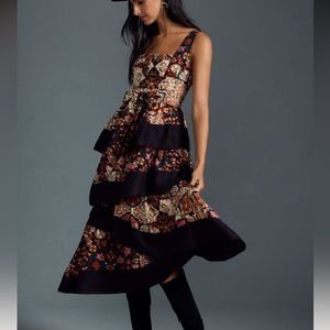 Anthropologie Square-Neck Tiered Midi Dress